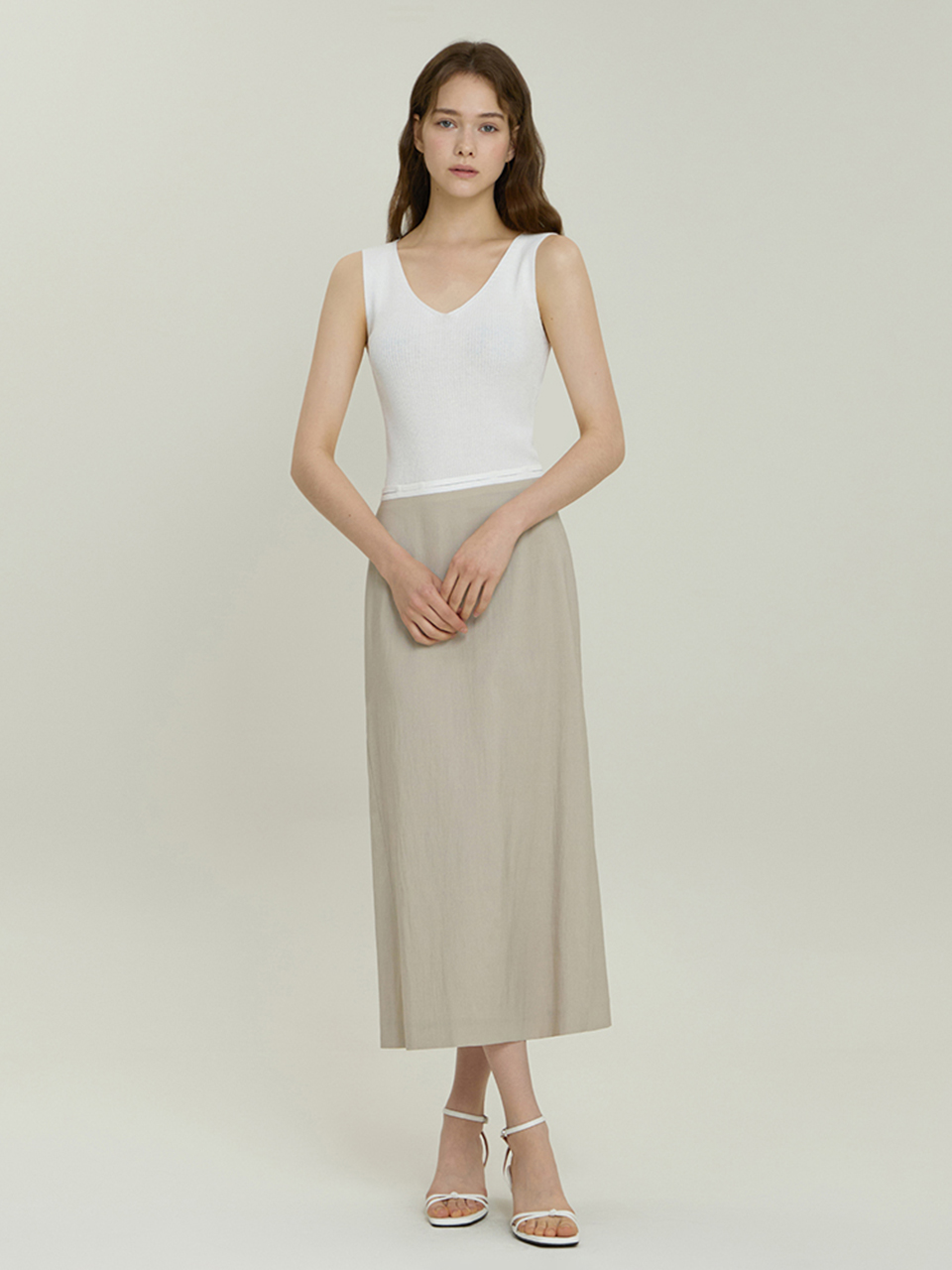 웨이스트 블록 벨티드 스커트_BEIGE_9