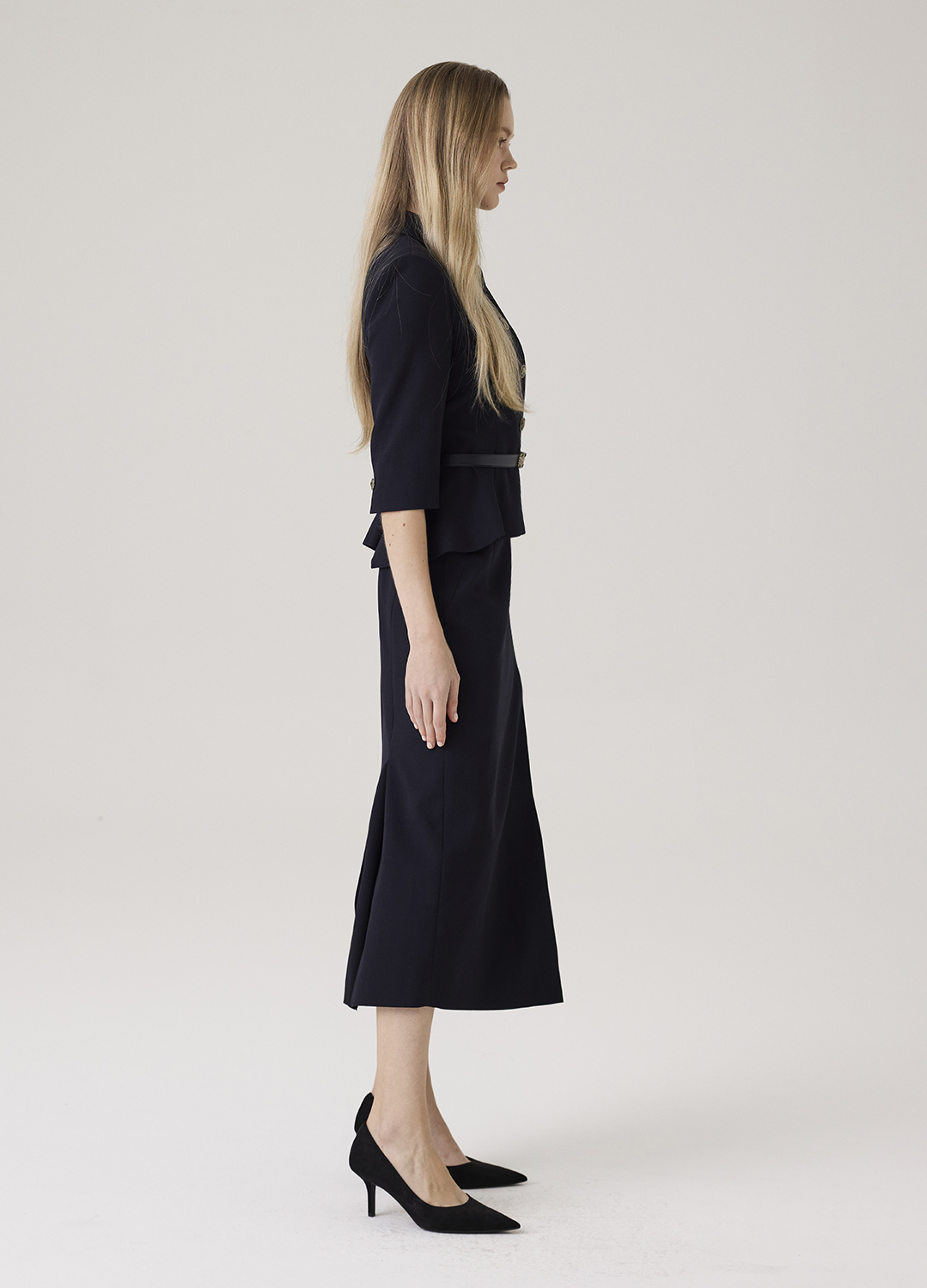 클래식 슬릿 미디 스커트_DARK NAVY_8