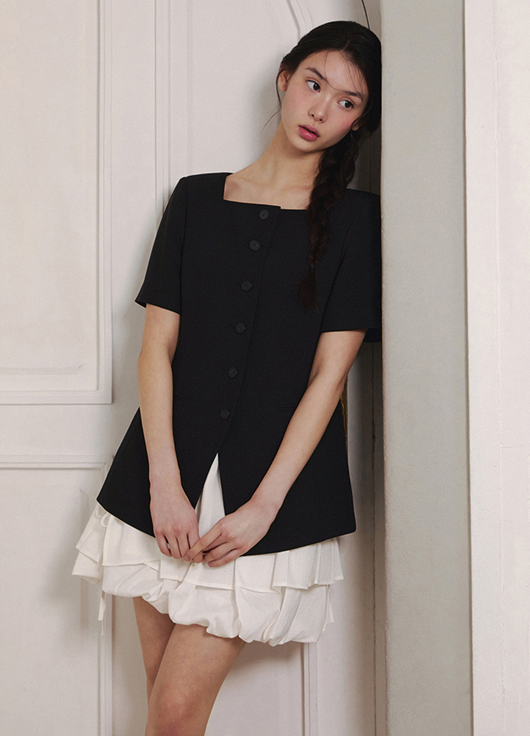 [6/20 순차배송][Exclusive]스퀘어넥 슬림핏 자켓_BLACK_6
