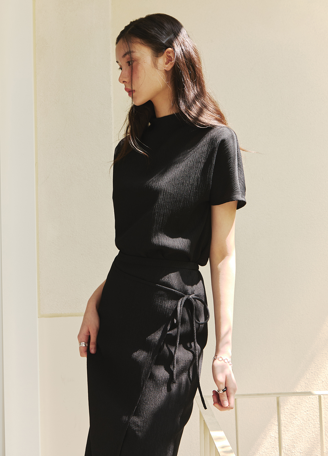 [6/20 순차배송][Exclusive] 플리츠 랩 스커트_STRONG BLACK_5