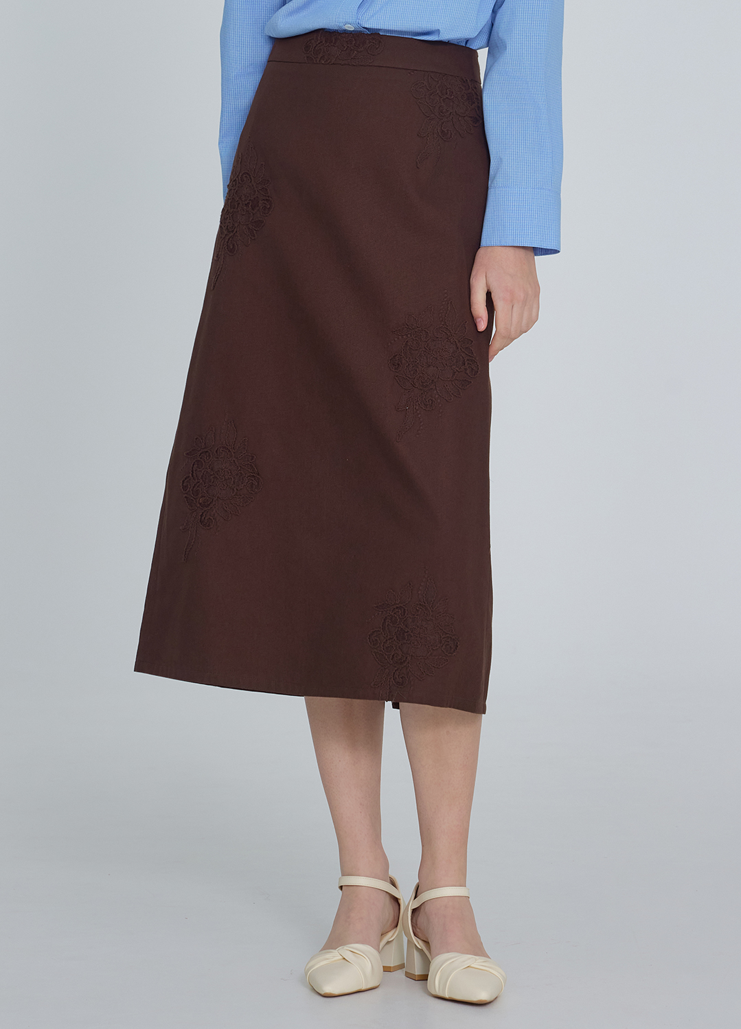 엠브로이더리 A라인 스커트_BROWN_5