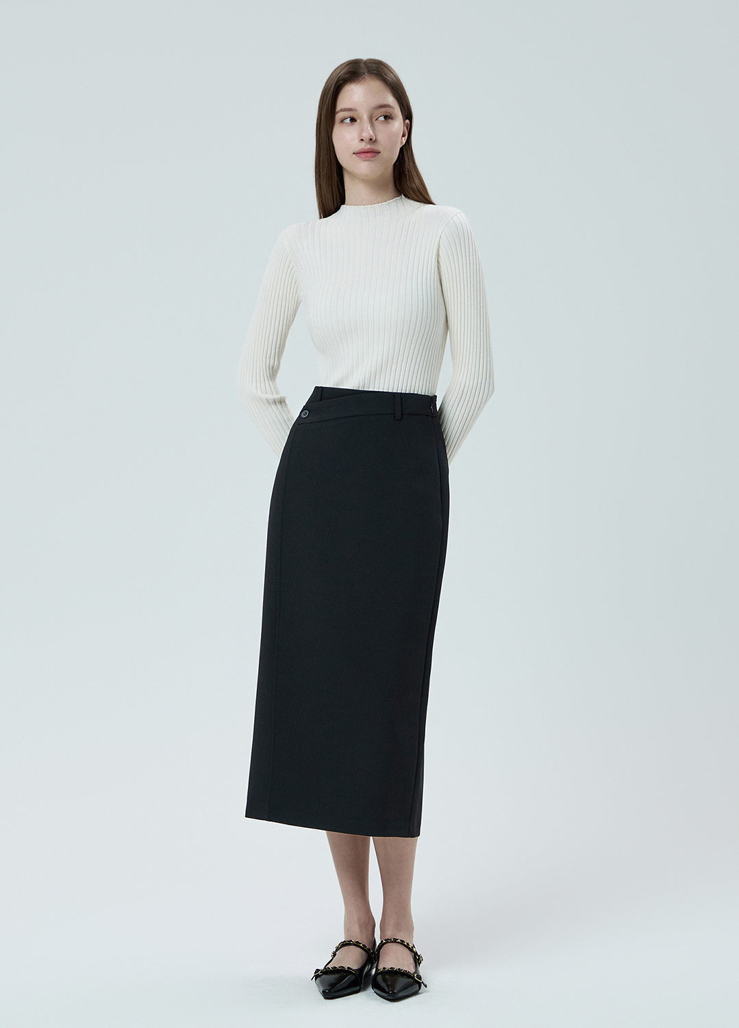[Exclusive]랩 슬림 롱스커트_BLACK_4