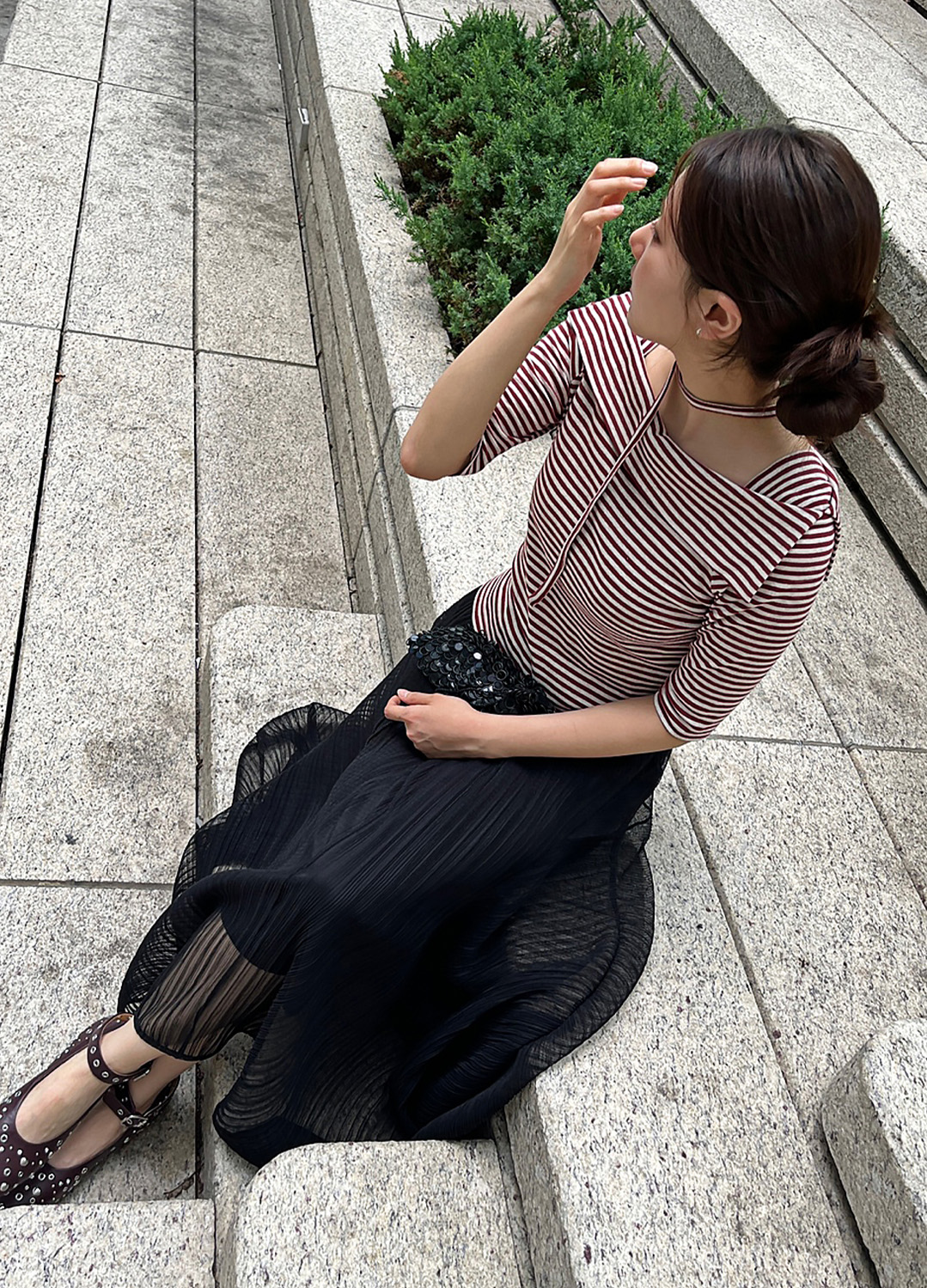 오프숄더 타이 티셔츠_RED_8