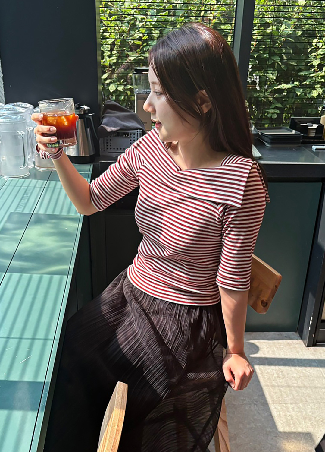 오프숄더 타이 티셔츠_RED_6