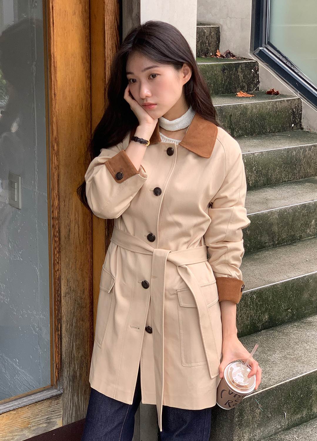 [Exclusive]코듀로이 배색 하프 트렌치_BEIGE_10