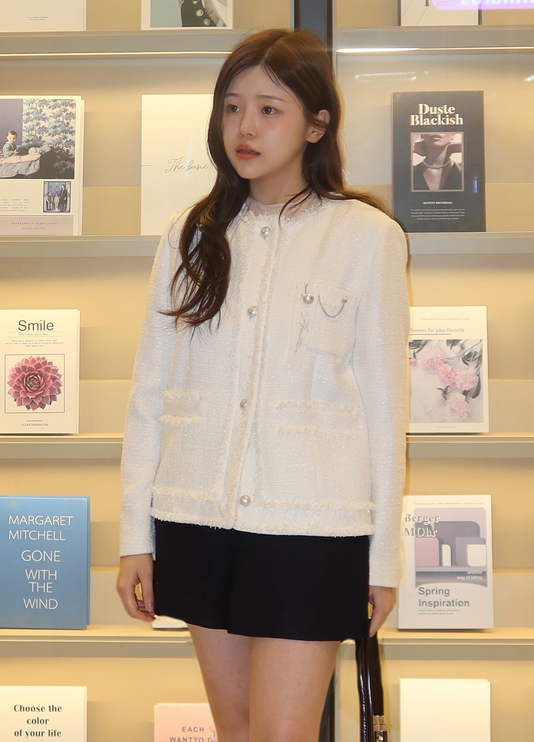 브로치 포인트 트위드 자켓_IVORY_9