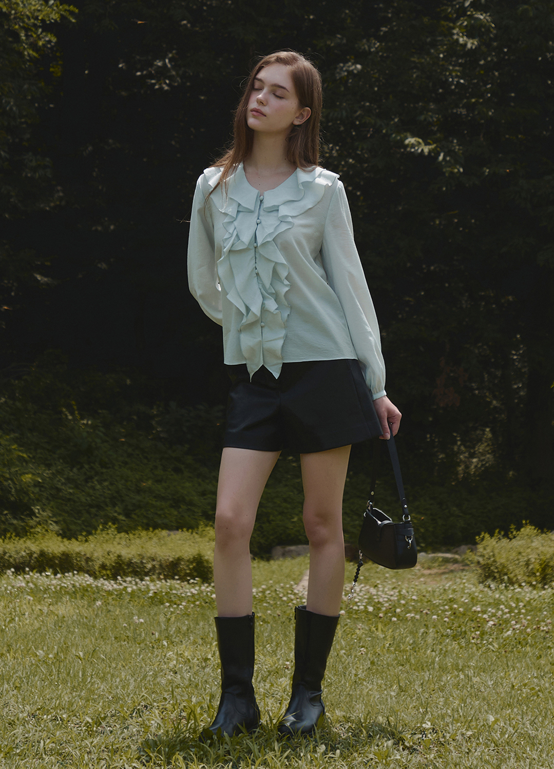[Exclusive]프론트 러플 블라우스_MINT_9