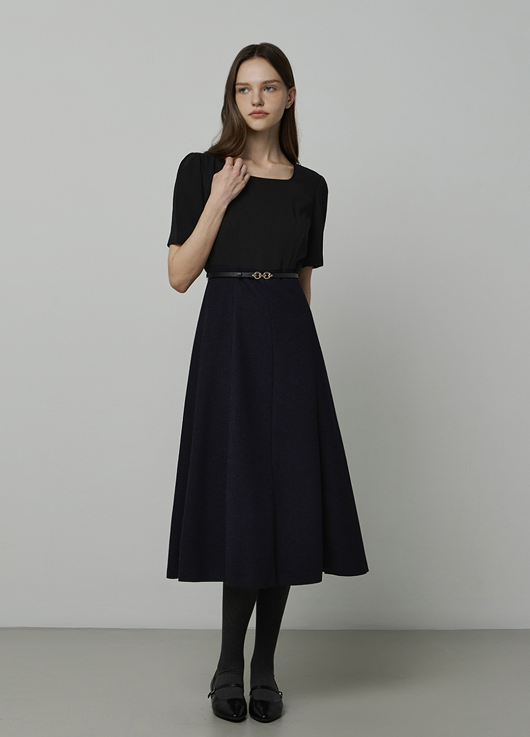텍스처 블록 자켓 세트 원피스_DARK NAVY_9