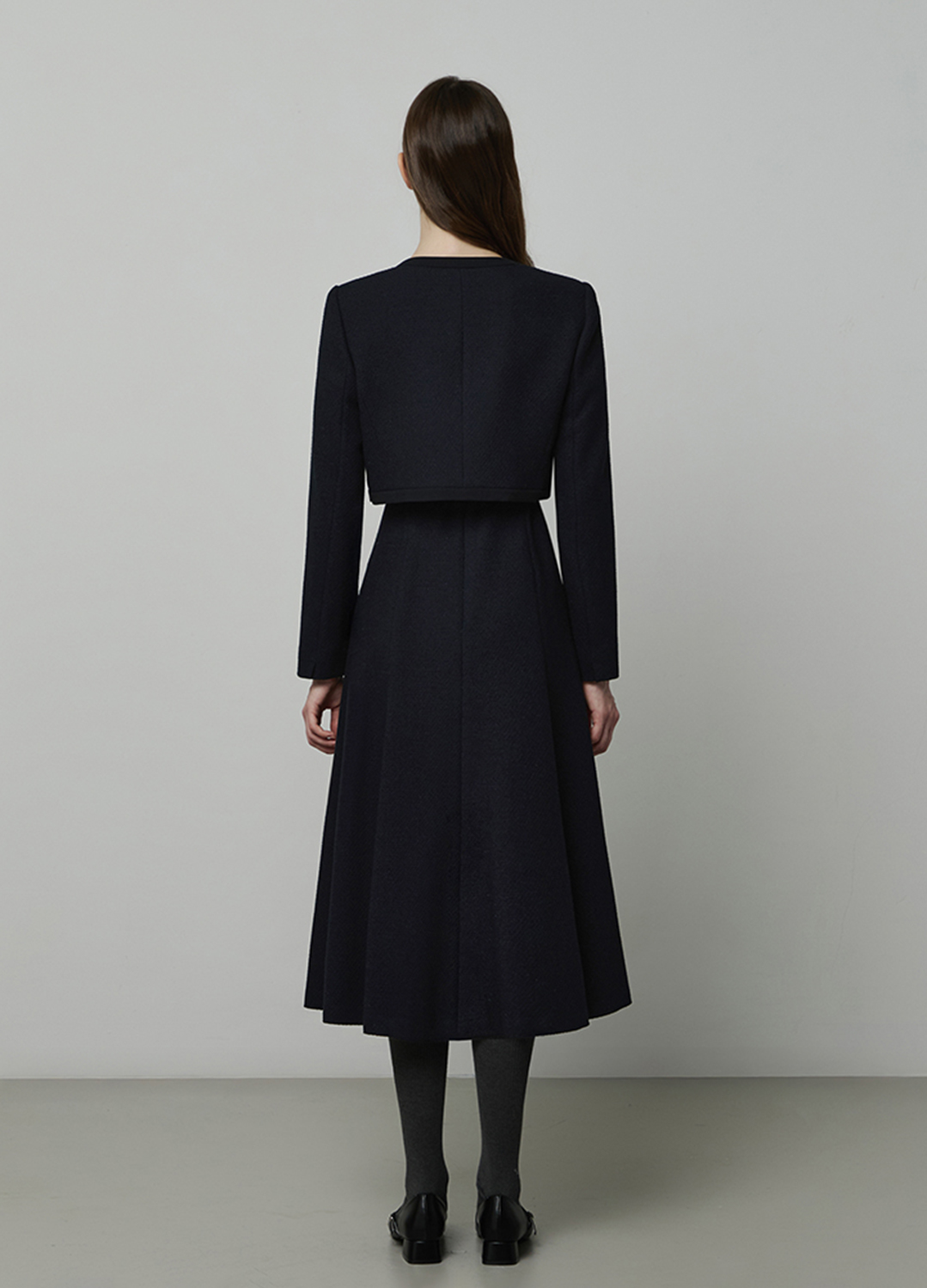 텍스처 블록 자켓 세트 원피스_DARK NAVY_8