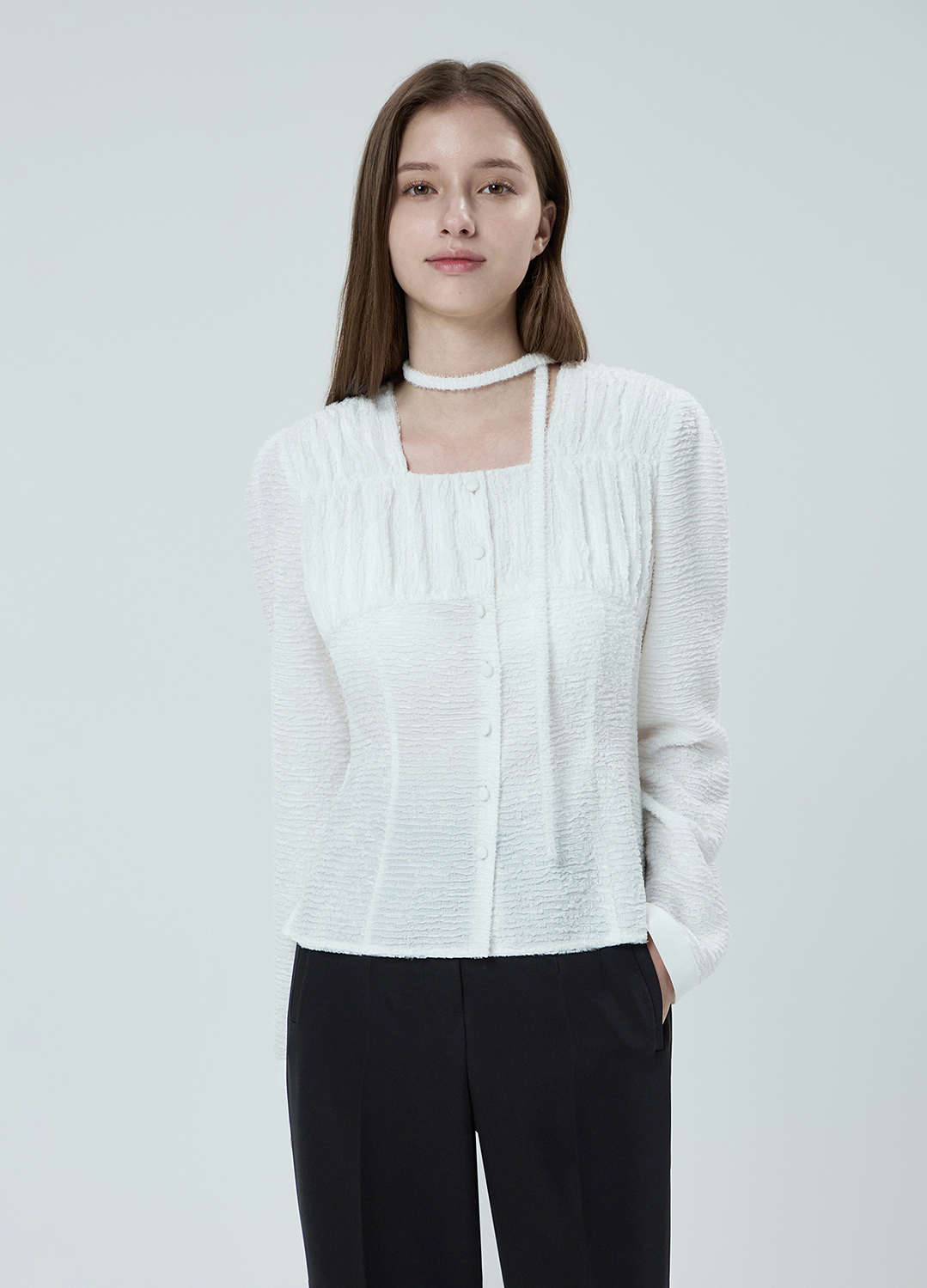 스퀘어넥 타이 블라우스_WHITE_5