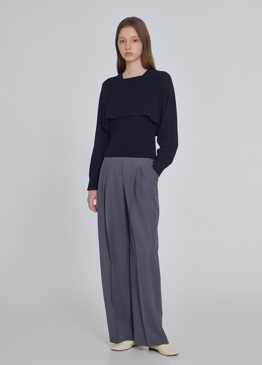 벨티드 투턱 팬츠_GREY_8