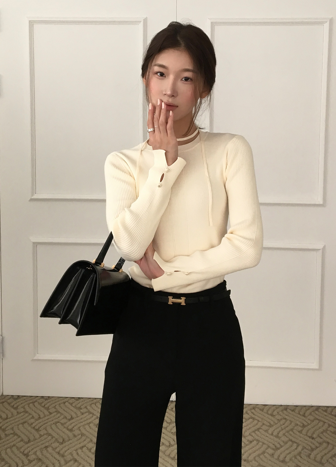 벨티드 와이드 팬츠_BLACK_7
