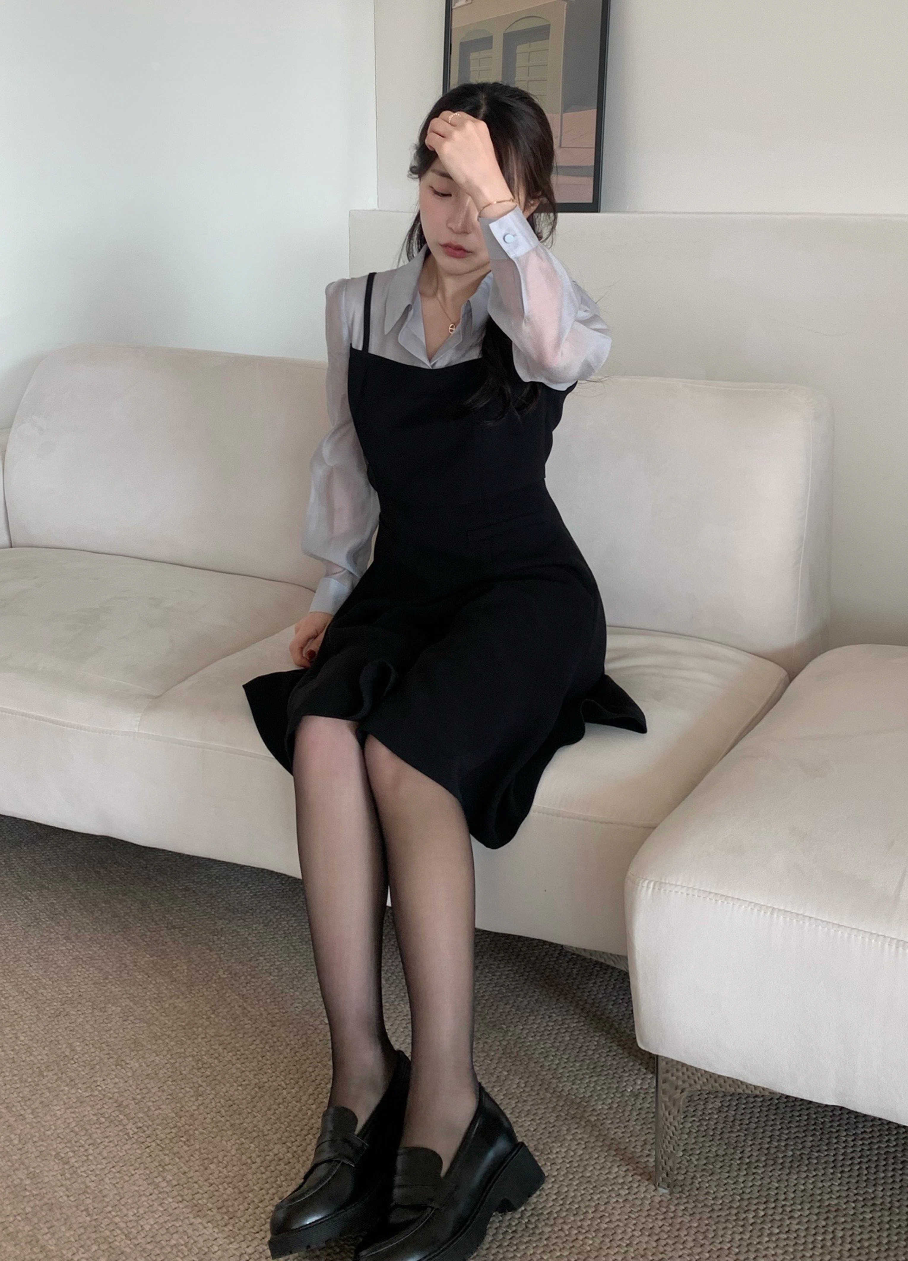 텍스처 블록 뷔스티에 원피스_BLACK_15