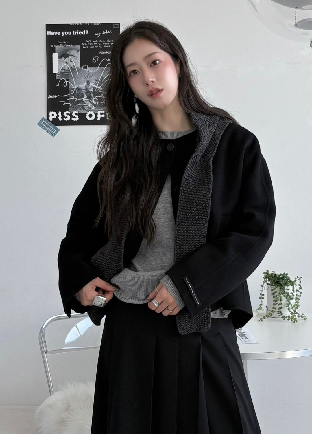 탈착 니팅 후드  핸드메이드 자켓_BLACK_7