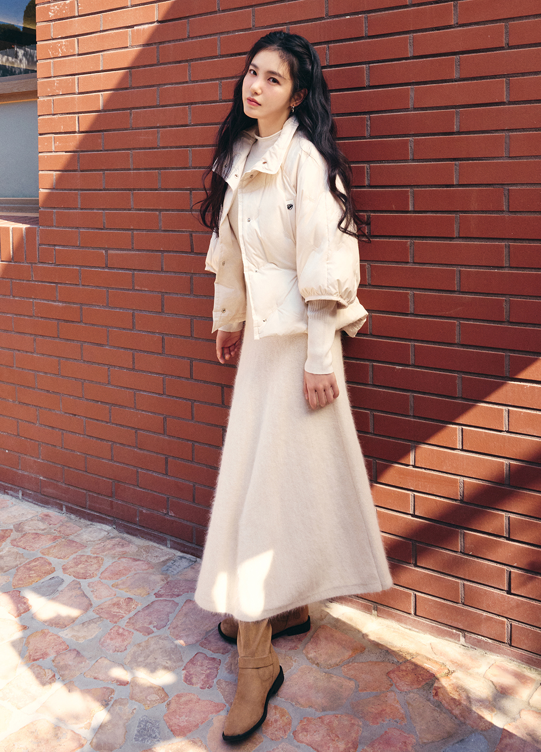 숏 슬리브 자수 퀼팅 구스다운_CREAM_7