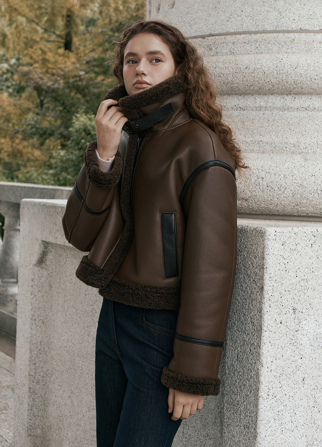 크롭 무스탕 자켓_BROWN_6
