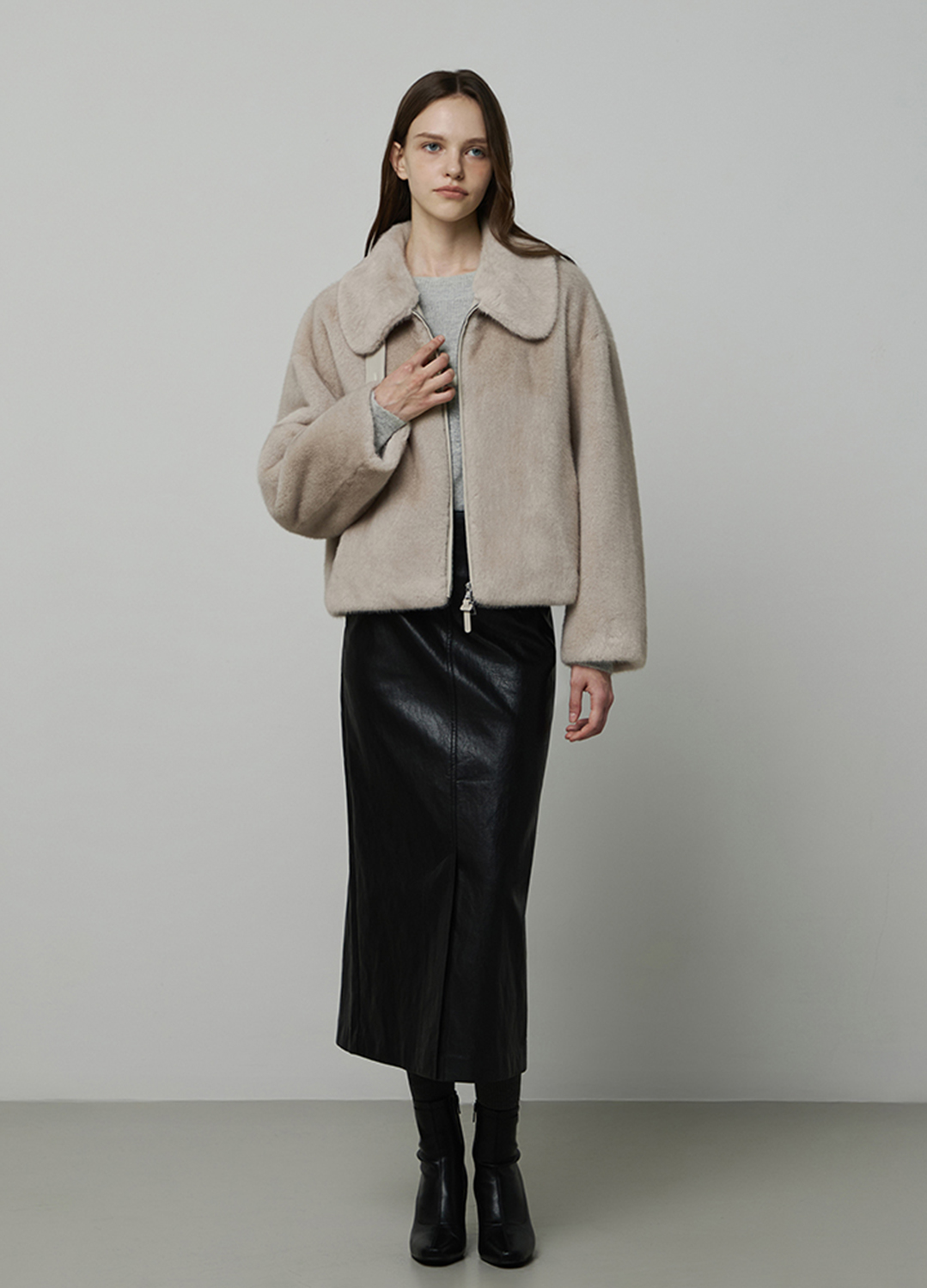 카라 집업 페이크 퍼 자켓_LIGHT GREY_6