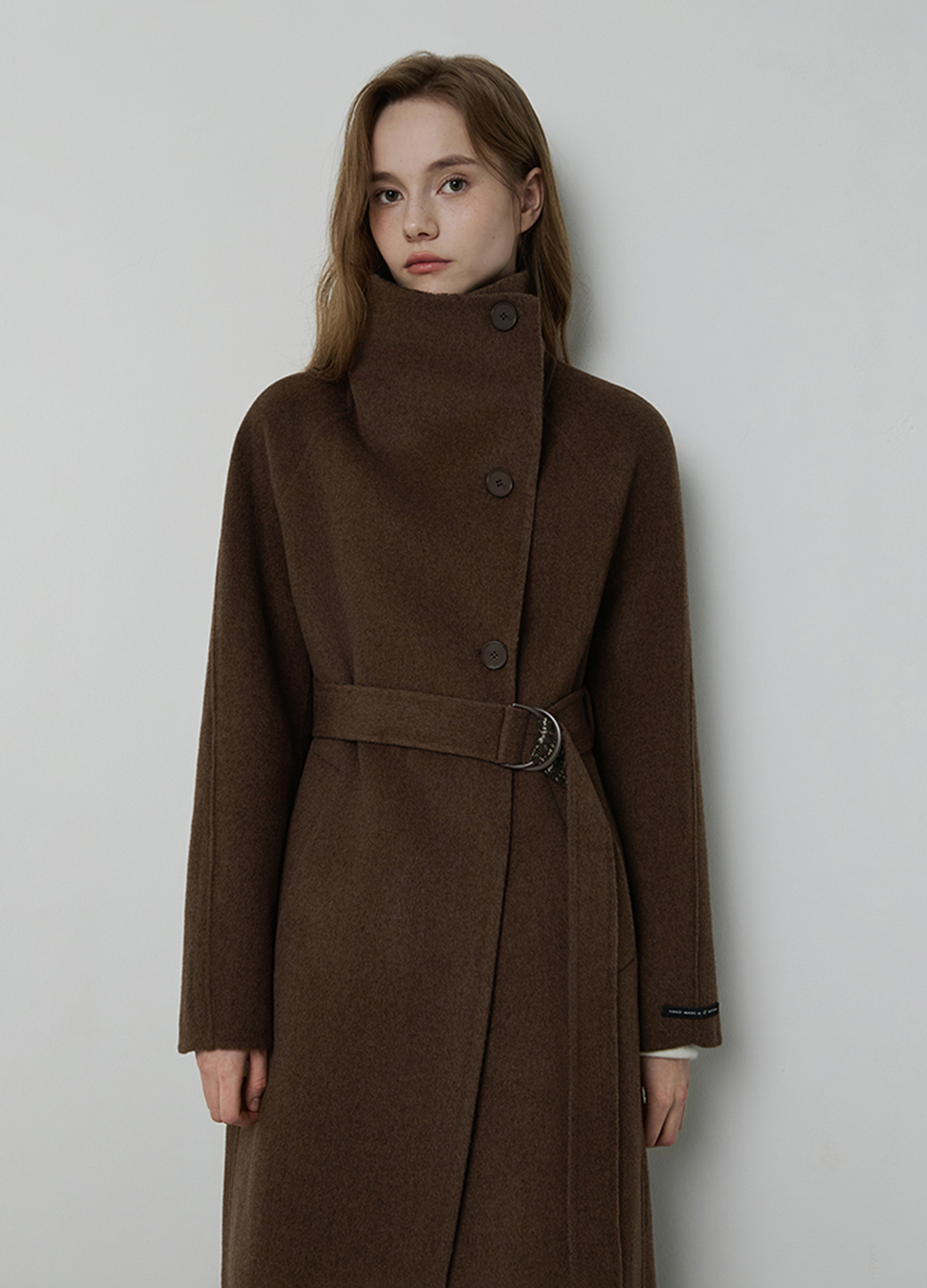 하이넥 카라 핸드메이드 울 코트_BROWN_6