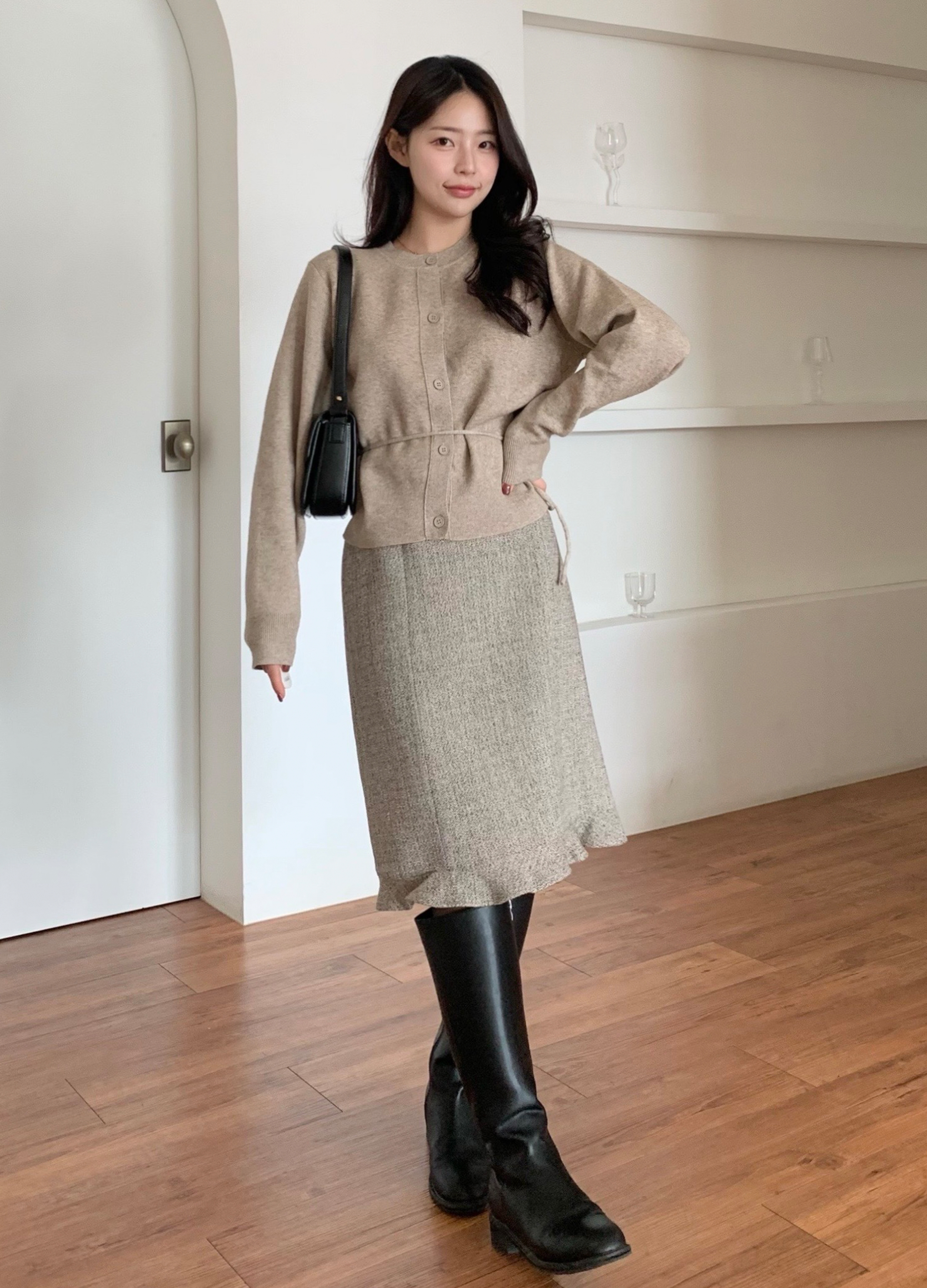 러플 패널 울 블렌디드 벨티드 스커트_BEIGE_10