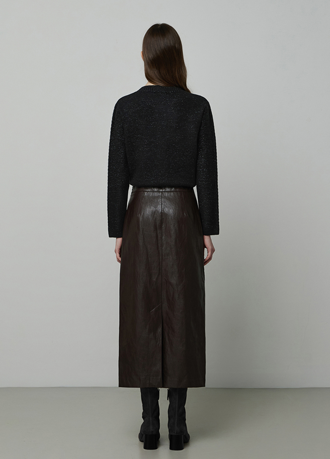 H라인 레더 스커트_BROWN_8