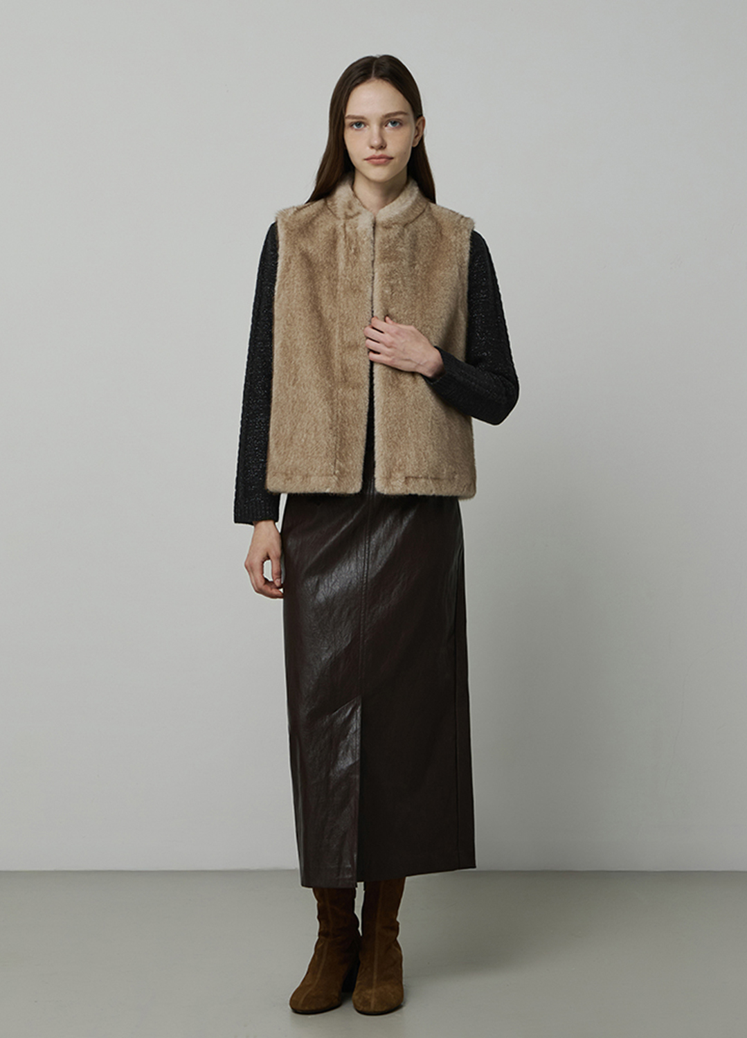 H라인 레더 스커트_BROWN_9