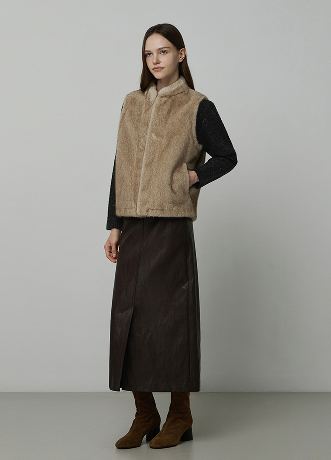 H라인 레더 스커트_BROWN_10