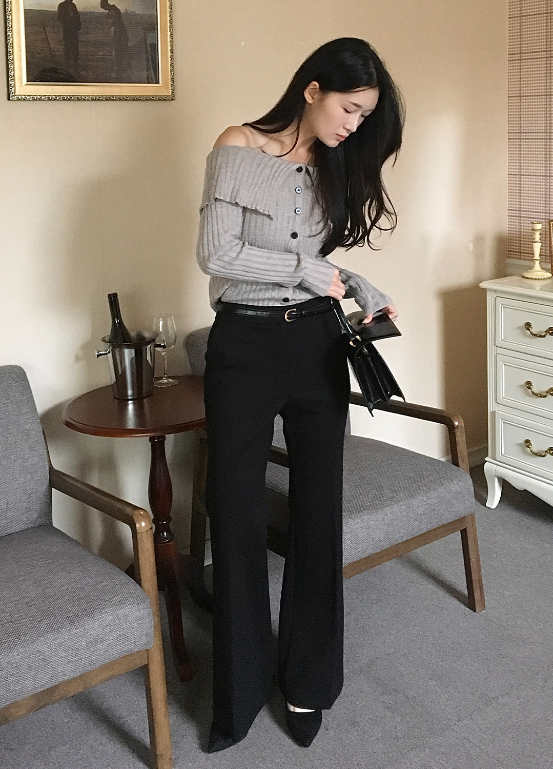 뒷 밴딩 세미 부츠컷 팬츠_BLACK_14