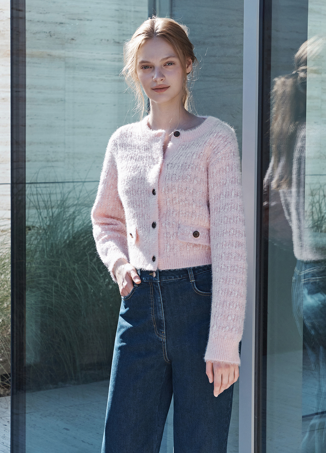 [Exclusive]라운드넥 버튼업 투톤 가디건_LIGHT PINK_6