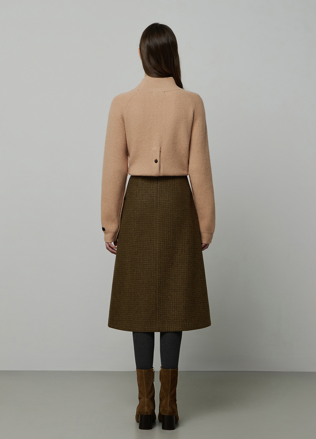 체크 슬릿 울 스커트_KHAKI_9