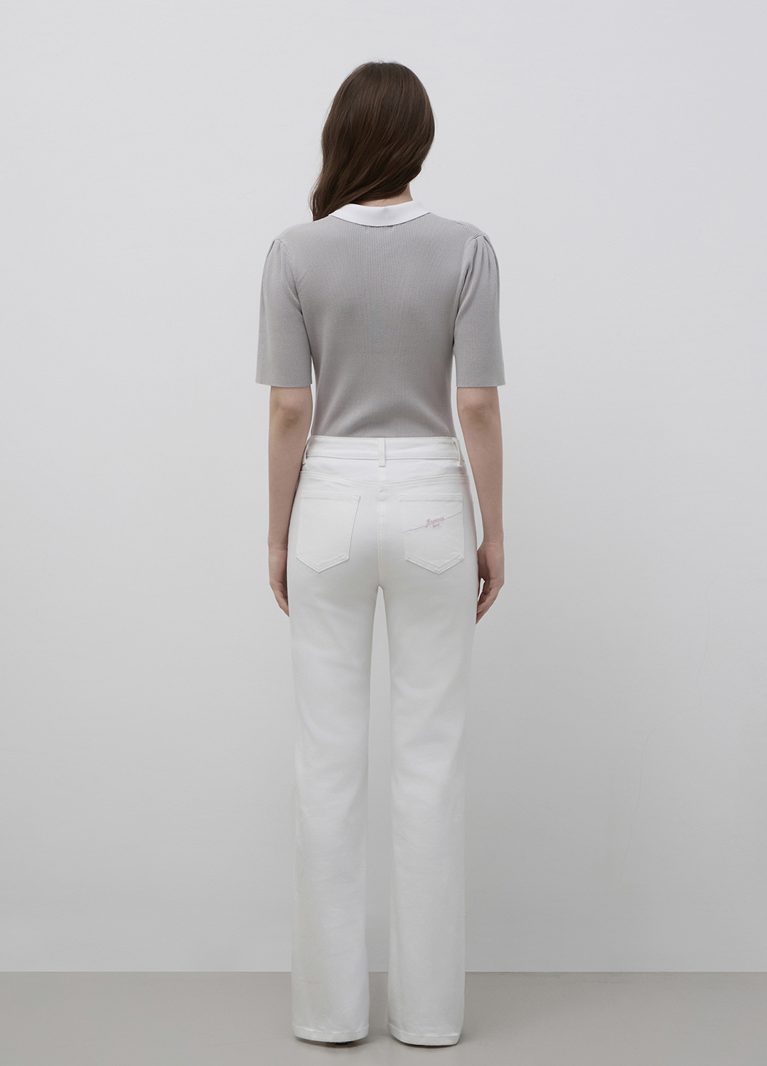 부츠컷 자수 데님 팬츠_WHITE_7
