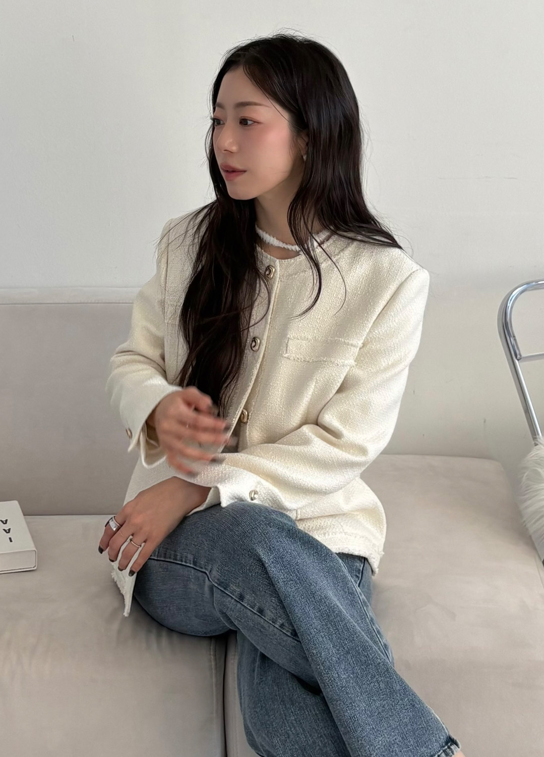[Exclusive]프린지 라인 트위드 자켓_IVORY_5