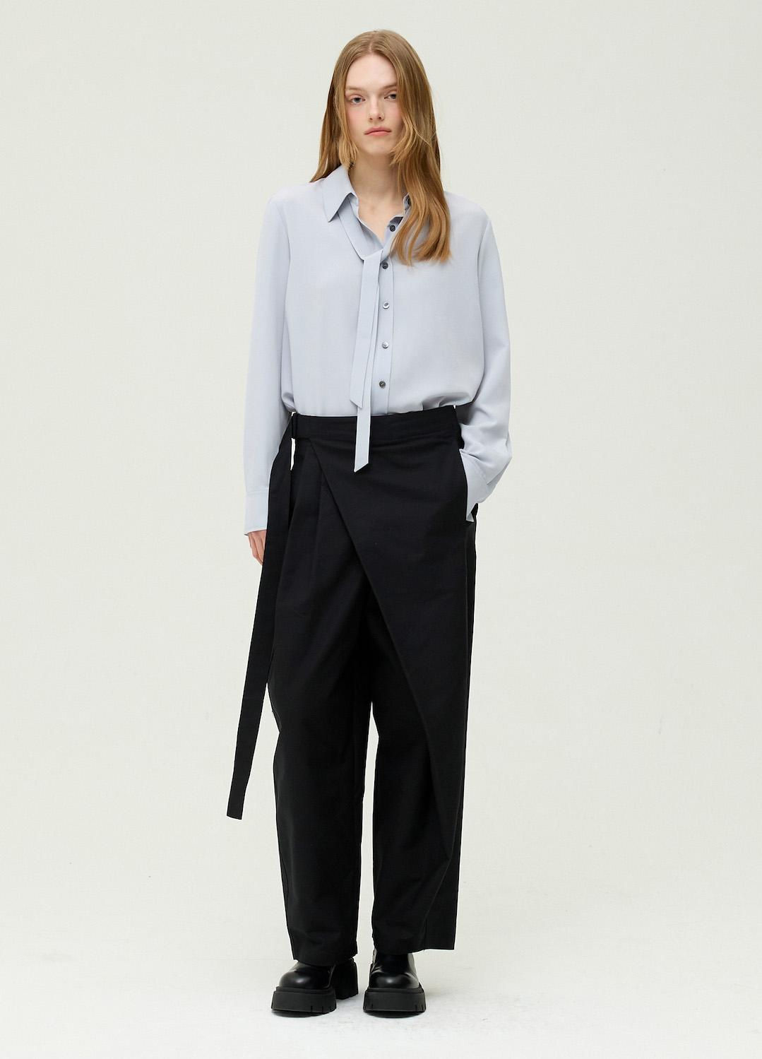 [시즌오프]레이어드 랩 와이드 팬츠_BLACK_5