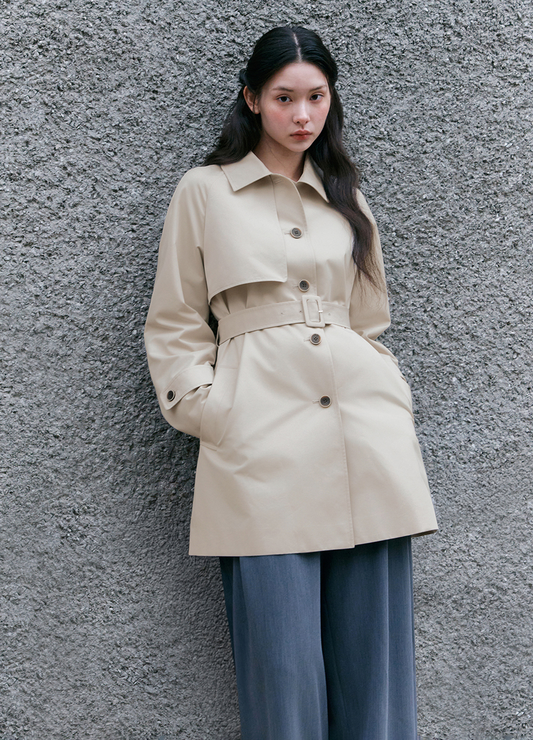[Exclusive]벨티드 하프 트렌치 코트_LIGHT BEIGE_15