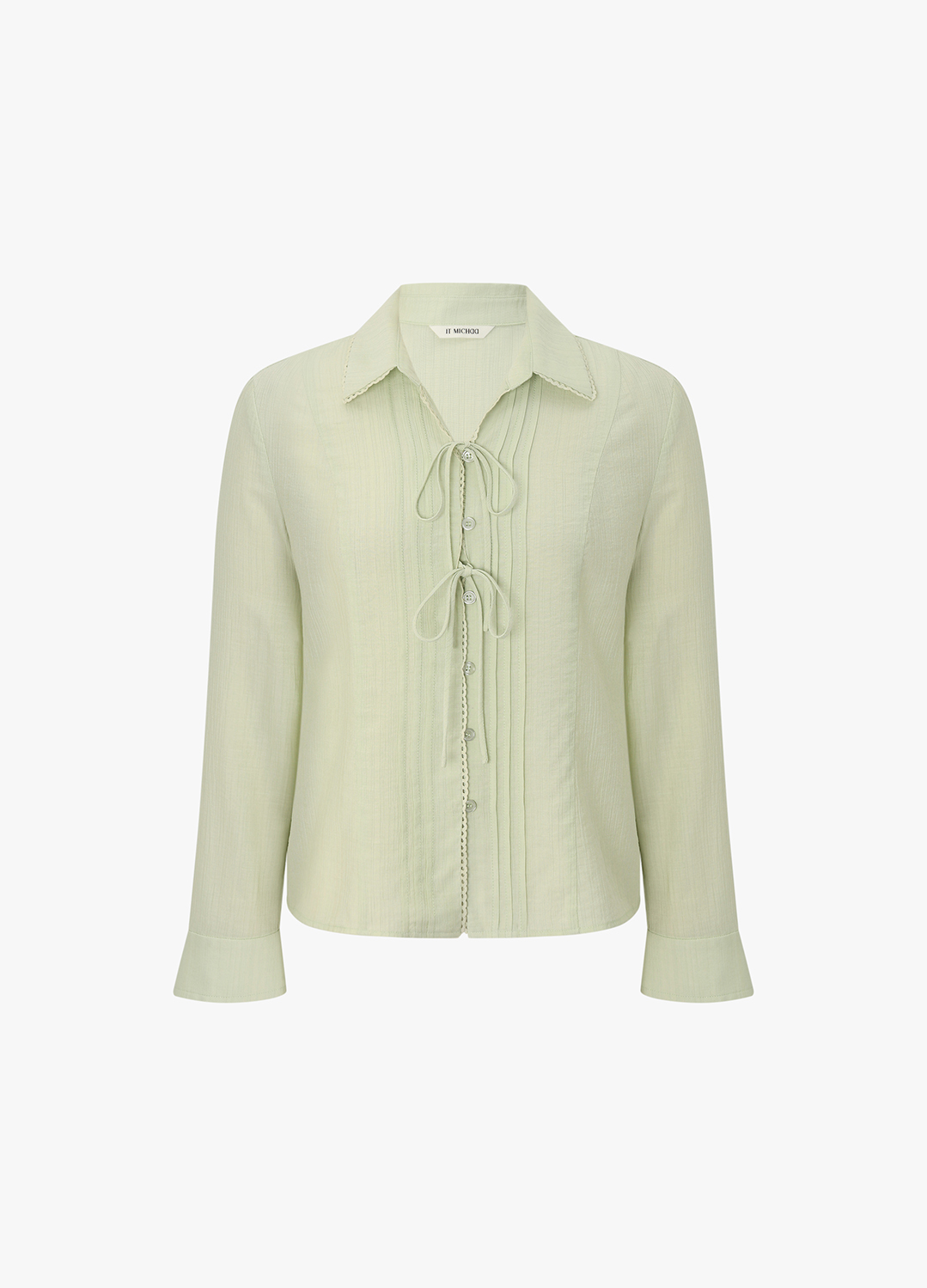 [Exclusive]레이스업 포인트 셔츠 블라우스_LIGHT GREEN_8