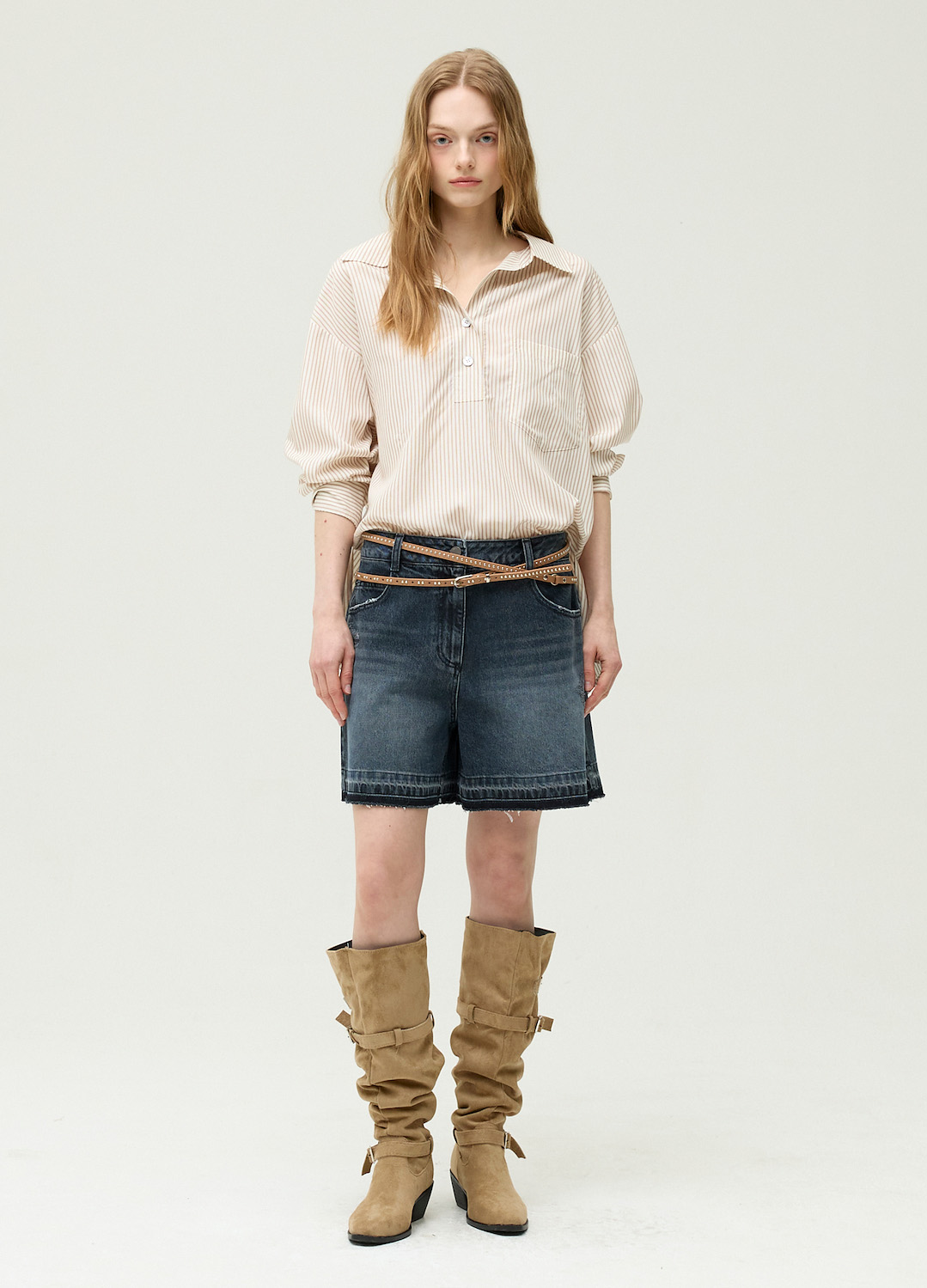 [시즌오프]하이웨이스트 데님 숏팬츠_INDIGO_7