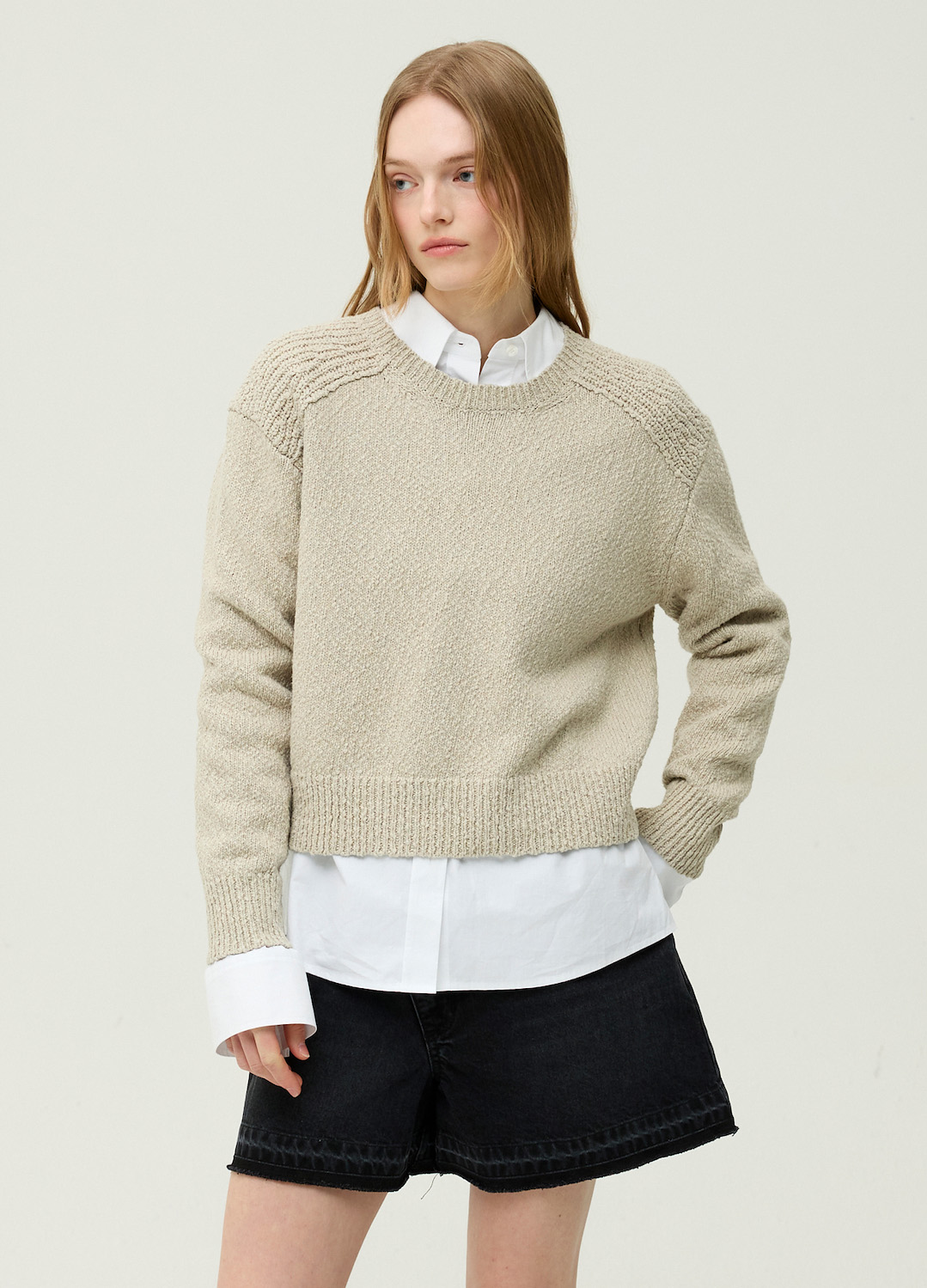[시즌오프]텍스처 크루넥 니트 풀오버_LIGHT KHAKI_6