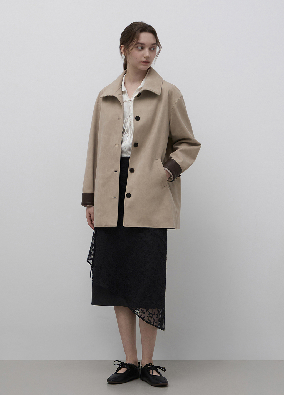 [Exclusive]하이넥 스웨이드 하프 자켓_LIGHT BEIGE_9