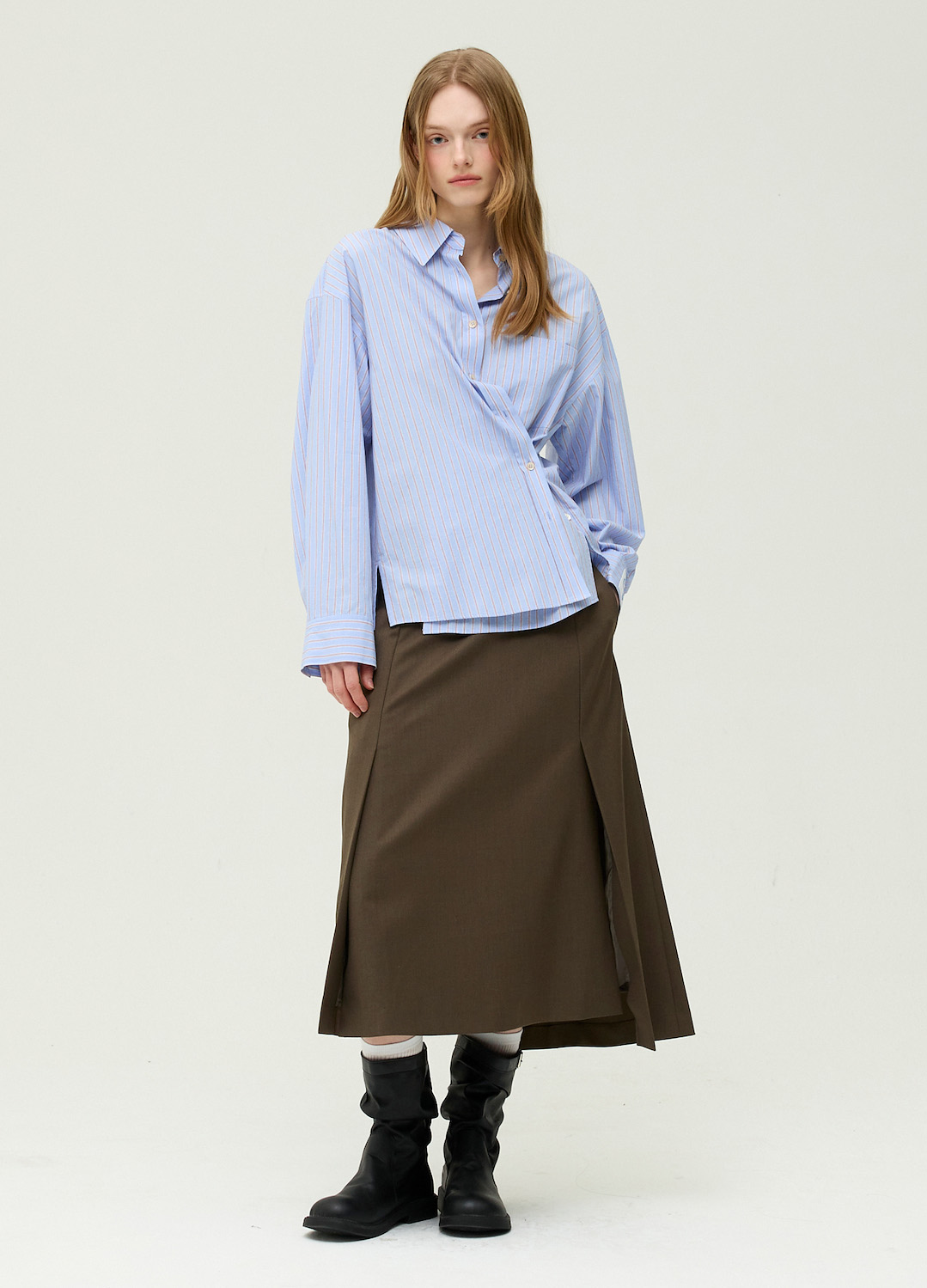 [시즌오프]제천 스트링 언밸런스 롱 스커트_KHAKI GREY_10