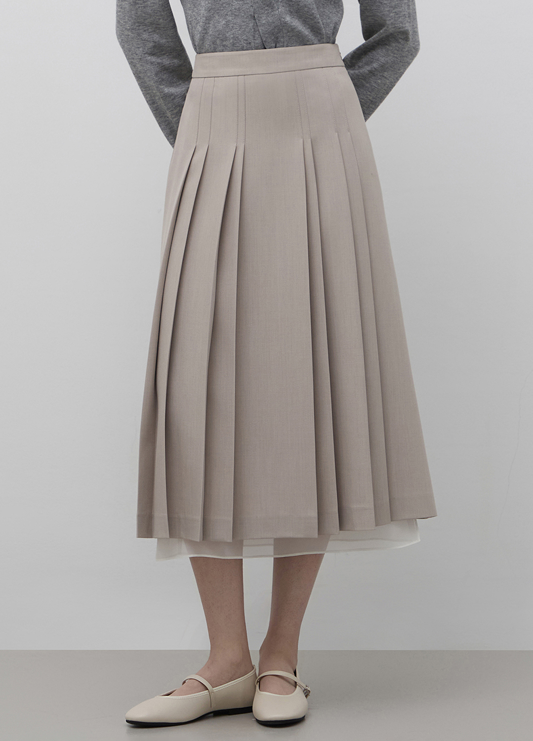 [Exclusive]플리츠 롱 스커트_LIGHT BEIGE_6