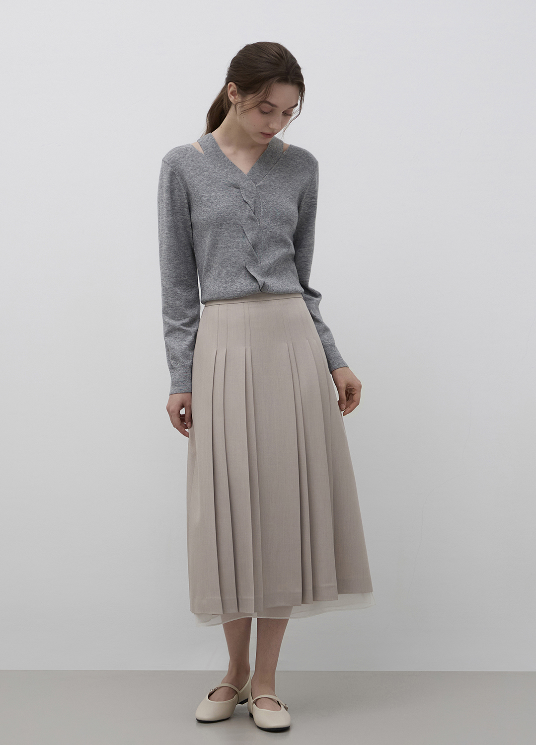[Exclusive]플리츠 롱 스커트_LIGHT BEIGE_5