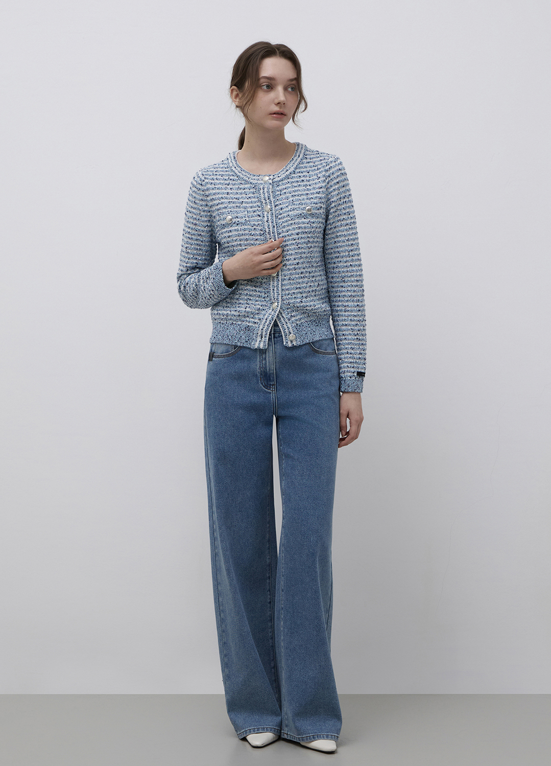 시퀸 칼라 믹스 니트 가디건_BLUE_6