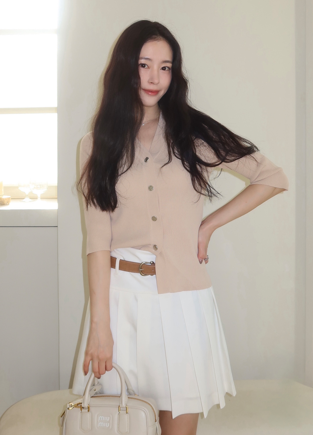 벨티드 플리츠 스커트_WHITE_24