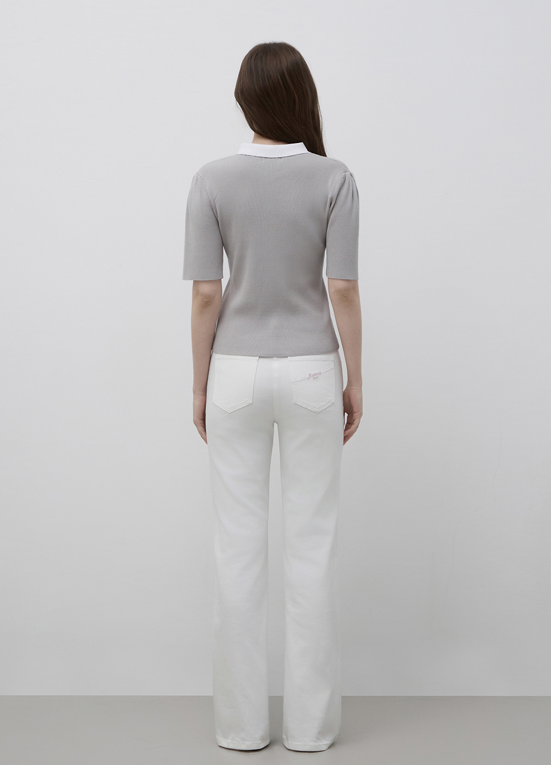 배색 카라 하프슬리브 니트_GREY_8