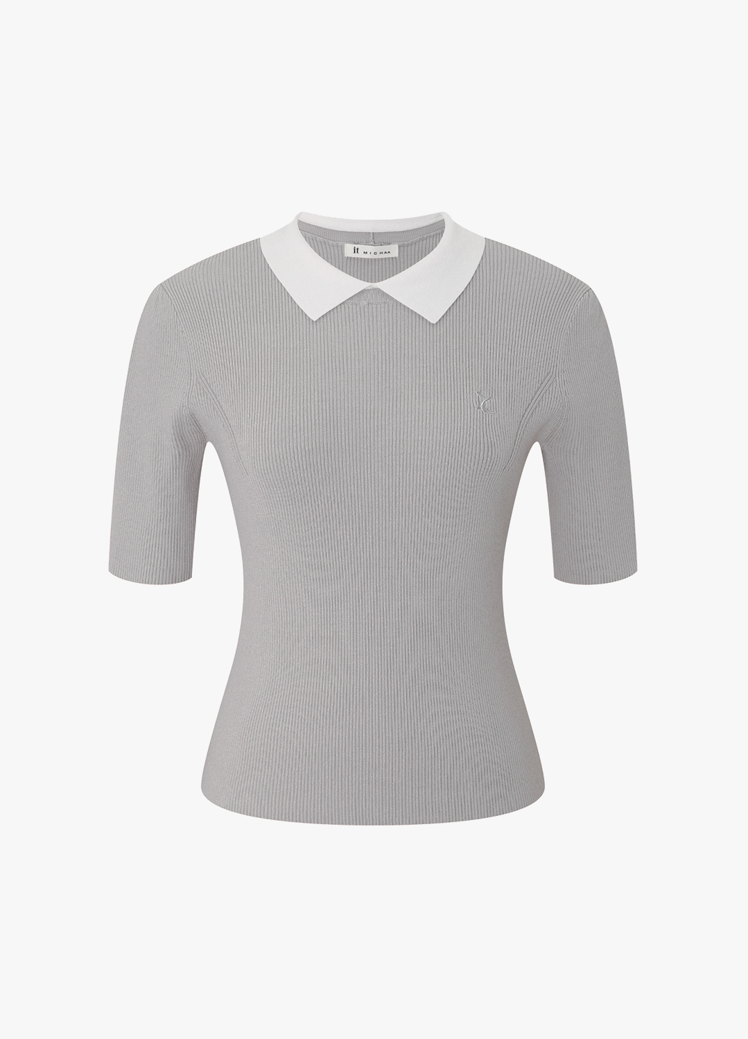 배색 카라 하프슬리브 니트_GREY_10