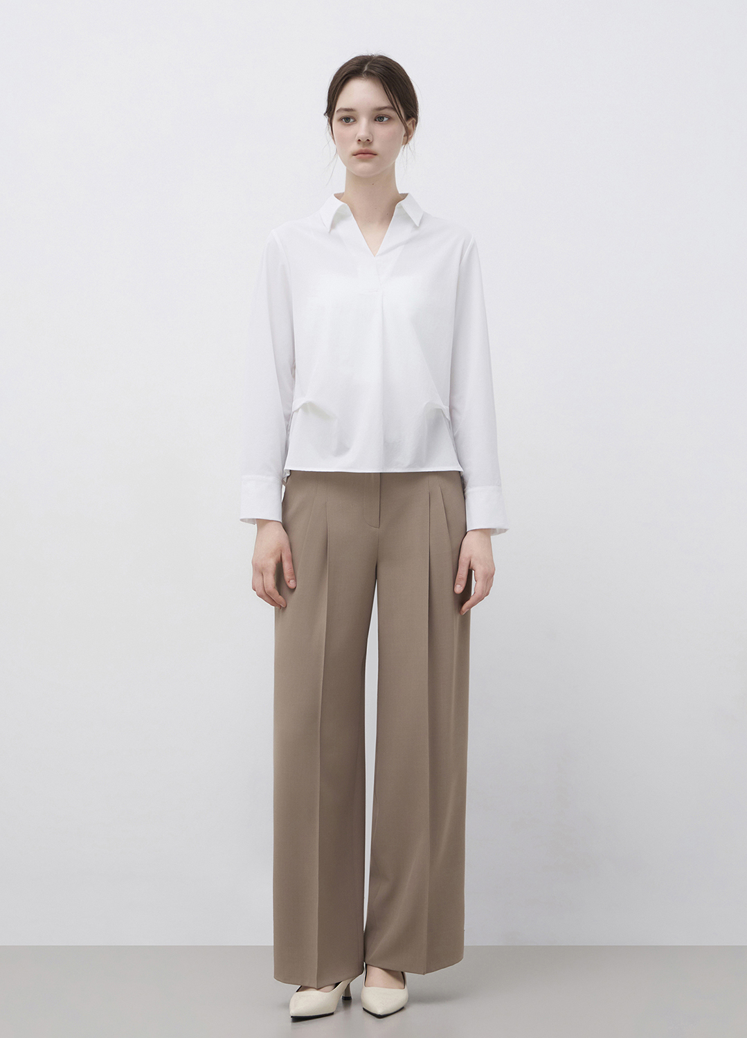 백여밈 오픈 카라 셔츠 블라우스_WHITE_5