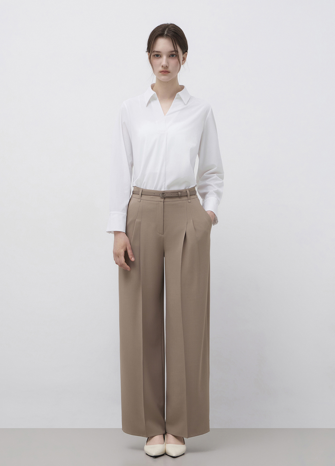 백여밈 오픈 카라 셔츠 블라우스_WHITE_6
