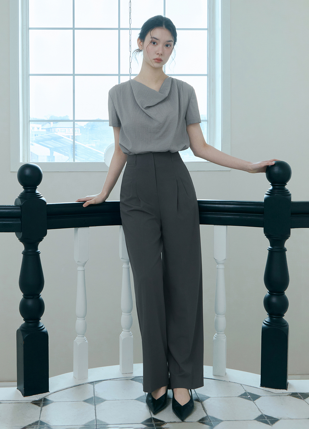 [Exclusive]투턱 와이드 슬랙스_DARK GREY_5