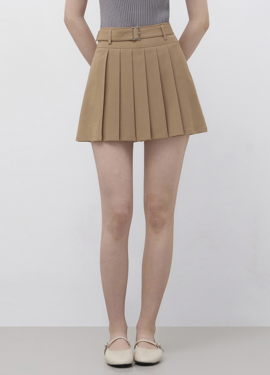 [Exclusive]벨티드 플리츠 미니 스커트_BEIGE_21