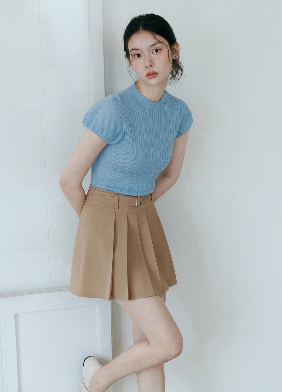 [Exclusive]벨티드 플리츠 미니 스커트_BEIGE_6