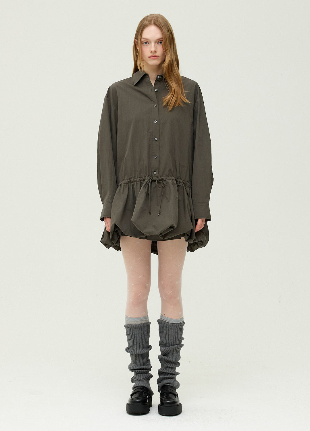 [시즌오프]스트링 디테일 셔츠 원피스_DARK KHAKI_5